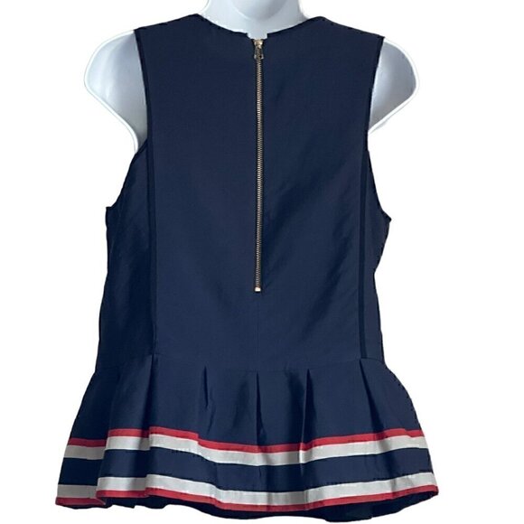 Sea New York Nautical Red Off-White & Navy Blue Sleeveless Peplum Top - Size 8 - Picture 3 of 8
